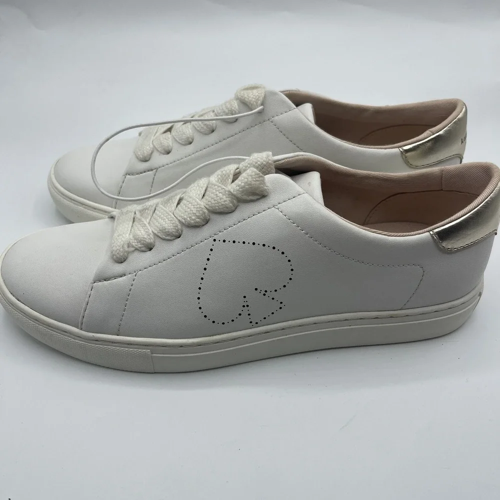 Kate Spade Angelise White Leather Sneakers Womens 10‎ B Lace Up Shoes Spade
